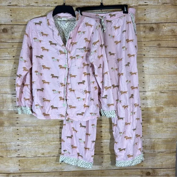 Munki Munki Pink Dachshund Flannel Pajamas Weiner Dog Doxie Size M - Picture 2 of 12